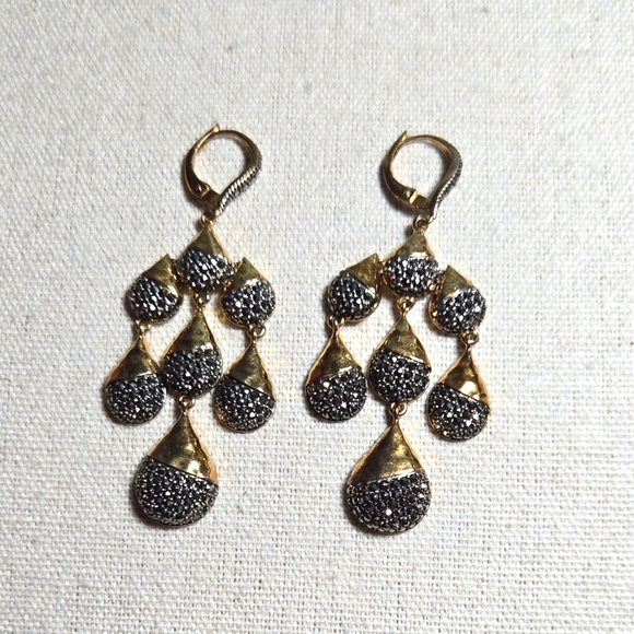 VO Jewelry - Sterling Silver Vermeil Marcasite Teardrop Chandelier Lever Back Earrings